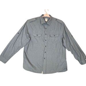 Aigle Men XL Shirt Roll-Tab Long Sleeve Button Up Utility Pockets Outdoor Travel